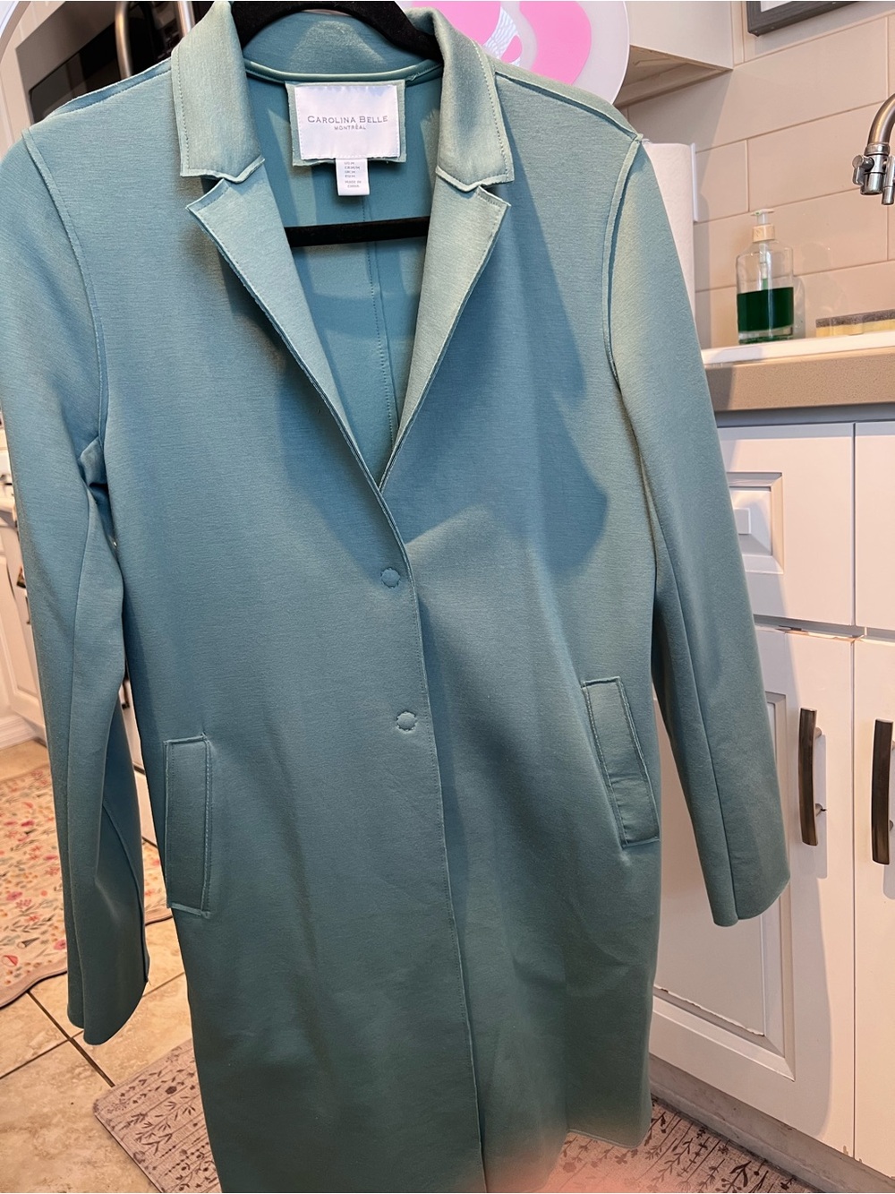 Carolina Belle Teal Long Single-Breasted Trench Coat